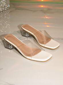 Giày sandal đế dày trong suốt đính pha lê dành cho nữ, kiểu dáng thanh lịch như cổ tích, giày dự tiệc quai trong suốt, giày cao gót PVC gợi cảm cho nữ. - Trong sáng - Xem 2