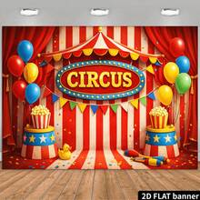 Circus-Themed Backdrop With Red & White Striped Tent, Balloons, Popcorn Buckets & CIRCUS Sign - Lightweight Suitable For Birthdays, Weddings, Graduations, Photo Booth Backgrounds - No Power Required For /, 2D Flat, Home Decor, Room Decorations, Birthday Backdrops, Party Backdrops, Birthday Tapestries, Party Wall Hangings, Birthday Decorations, Wall Decorations, Party Backdrops, And Supplies Or Gifts. - Nhiều màu - Xem 8