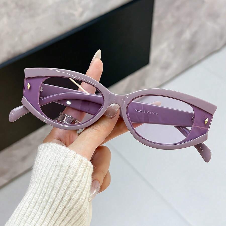 1PC Unisex Simple Oval Small Frame Y2K  Street Casual Fashion Glasses For Vacation - Blue - View 1