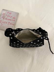 1pc Black Polka Dot Decor Corduroy Pleated Shoulder Underarm Bag For Women, Spring New Arrival - Black - View 5