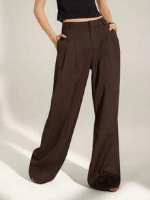 pantalones de trabajo con corte elegante para mujeres - Marrón - Ver 4