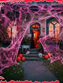 1set-20/60/80/100g,Pink Halloween Spider Webs Decorations With Fake Spiders, Super Stretchy Cobwebs For Halloween Decor Indoor And Outdoor,Super Stretchy Cobwebs - Pink - View 2
