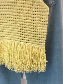 Top de punto sin mangas de cuello redondo de unicolor, versátil para el verano - Amarillo - Ver 6