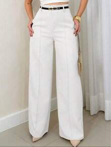 Tailored Wide-Leg Trousers With Belt, Fall/Spring 2026 . - trắng - Xem 3
