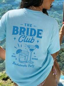 1 camiseta de manga corta holgada para mujer, con estampado para despedida de soltera, ideal para fiestas, playa, calle, uso diario, trabajo, reuniones de oficina, salidas, carnaval, festivales de música, Día de San Valentín y otras ocasiones festivas. Hermosa Blusa de Estilo Femenino, Ropa de Vacaciones para Mujer. Ropa de oficina elegante para mujer, top bonito, atuendo de vacaciones para mujer, vestido para cita nocturna para damas, top elegante para mujer, ropa casual de verano para mujer, atuendo de vacaciones para mujer. Blanco - Azul claro - Ver 2