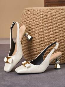 WHDXY Beige Elegant Backless High Heels, Vintage Square Toe 7cm Asymmetric Heel Sandals, Versatile For Work, Wedding, Daily Wear, Commute And Dating - Chantilly - View 6