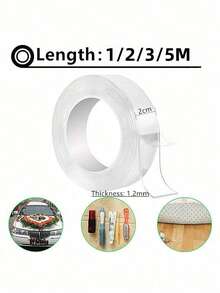 1 rollo de cinta adhesiva de doble cara de alta viscosidad y nanotecnología, no deja rastro al pegar artículos, no daña las paredes, adhesivo fuerte, talla grande que los ganchos, lavable, reutilizable, impermeable, adecuado para múltiples escenarios - transparente - Ver 6