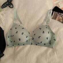 Ropa interior con pajarita dulce, busto pequeño para mujer, sin anillo de acero, burbuja de encaje, sujetador antiflacidez de estilo japonés, fino y transpirable - Blanco - Ver 10