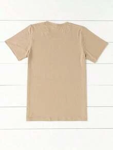 Camiseta casual de mujer con estampado de corazón y letras, para verano - Caqui - Ver 2