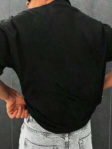 Camiseta hombre cuello redondo y manga corta. Estilo casual con estampados modernos y cómodos. Para hombres y mujeres, estilo pareja, pareja, camiseta de manga corta con estampado de moda - Negro - Ver 4