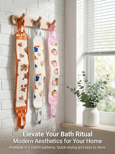 1pc/2pcs Set, Back Scrubber Loofah + Cartoon Vacuum Suction Hook, Perfect Match For Various Bathroom Accessories, Keeping The Countertop Neat And Tidy. Back Scrubber Loofah, Bathing Exfoliating Towel, New Long Stripe Back Bath Sponge. Cartoon Hook, No Drill Bathroom Hook, Vacuum Suction Cup Hook, Bathroom Kitchen Toilet Hook.