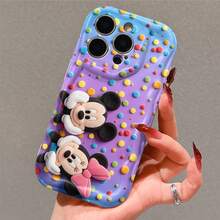 Disney Mickey & Minnie Mouse Phone Case.Mickey And Minnie In Soft Plush Texture On A Colorful Polka Dot Gradient Background Protective Cover. Compatible With IPhone 17, 16, 15, 14, 13, 12, 11 Pro Series, Featuring The Iconic Couple In A Playful Pose Surrounded By Vibrant Dots, Perfect For Disney Fans And Lovers Of Classic Characters, Ideal For Birthdays, Holidays, Anniversaries, Graduation Gifts, Or Any Special Occasion To Surprise Family, Friends, Classmates, And Loved Ones. - trắng - Xem 1