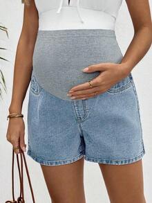 Maternity Casual Comfortable Denim Shorts - White - View 8