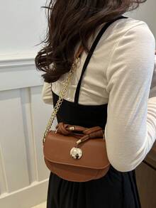 Mini Chain Flap Saddle Bag, Fashionable Business Casual Handbag For Women, Perfect For Office, Business And Work - Brown - View 4