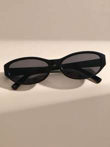 1 Pair Black Oval Sunglasses, Suitable For All Seasons, Ideal For Street Photography, Outfits, Vacation, Travel, A Fashionable Accessory - Black - View 3
