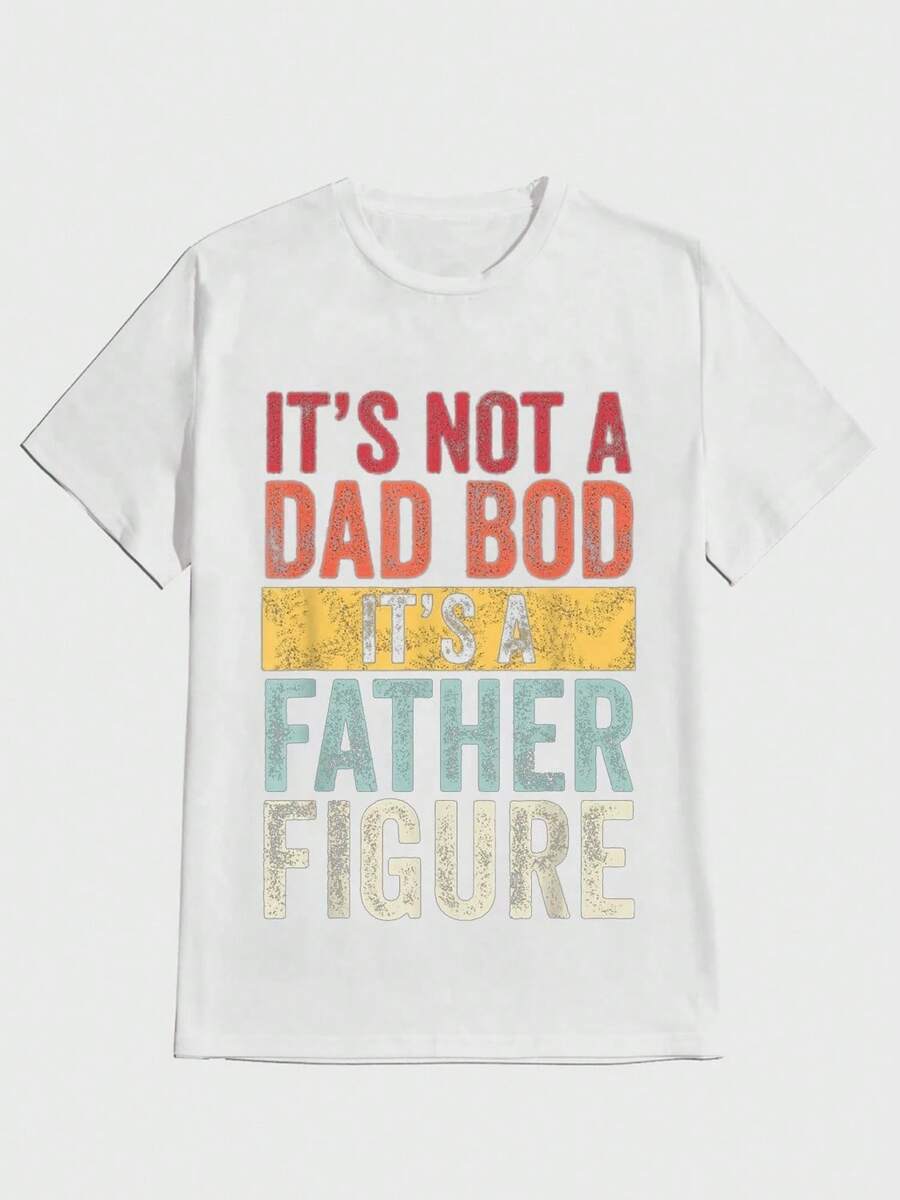 Casual T-Shirts, 's Day Gifts, "NOT A FIGURE, HE'S A PATERNAL FIGURE" - Retro - Typography - - Soft Casual Short Sleeve Print In 220gsm Pure Cotton - 白色 - 查看 1