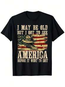 I May Be Older, But I Was Lucky Enough To See The United States Before It Crashed. Casual Short-Sleeved Crew Neck T-Shirt, Made Of Comfortable Cotton Fabric, Urban Style, Slightly Stretchy, Regular Fit, Multiple Sizes To Fit Most Body Types, Soft Holiday Gifts. - 黑色 - 查看 6