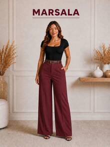 Tailored Wide-Leg Trousers With Belt, Fall/Spring 2026 . - Redwood - View 2