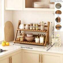 BZP9 1 pieza Organizador de estante plegable de bambú para encimera de cocina, estantería de almacenamiento multifunción compacta para uso doméstico - Marrón 50 cm - Ver 18