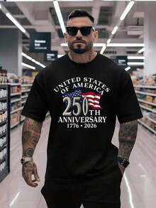 Big And Tall Mens Shirts 180G Cotton Short Sleeve Shirt 250th Anniversary Patriotic Theme Print Vintage Numbers And Design American Celebration Daily Casual Top GOHS - màu đen - Xem 2