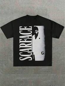 Scar Face Tony Lots O Light ,(1 Pcs )100% Cotton Casual Printed T-Shirt,Crew Neck Short Sleeve,220g Cotton T-Shirt,For Going Out,Gift,Summer,Unisex - màu đen - Xem 8