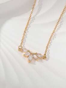 1 chiếc vòng cổ mặt dây chuyền hình tròn Zirconia bằng đồng và nơ, quà tặng hàng ngày và hẹn hò cho phụ nữ - Vàng - Xem 11