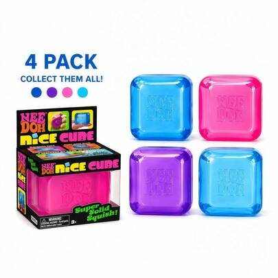 4 piezas Cubos de hielo NeeDoh Nice, juguetes suaves y divertidos, material TPR, juguetes suaves para aliviar el estrés, aliviar la ansiedad y el TDAH, juguetes sensoriales, ayudar a dormir, adecuados para el escritorio de la oficina, recompensas en el aula, regalos de cumpleaños, recuerdos de fiesta, premios de regreso a la escuela y graduación