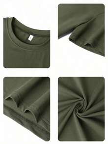 Camiseta de manga corta de verano casual con estampado de eslogan para hombres - Verde militar - Ver 7