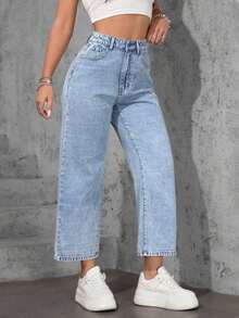 Women's Casual Washed Loose Straight Leg Jeans - Blanco 2 - Ver 10