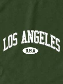 Camiseta de manga corta con estampado de letras para mujer, blusas gráficas para mujer - Verde militar - Ver 3