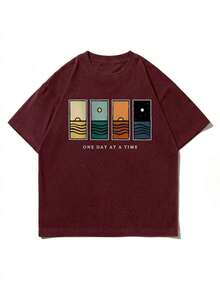 Compatible With The Minimalist Printed Short-Sleeved T-Shirt For Men, Comfortable And Breathable, Suitable For Summer, Fashionable. - Burgundy - View 5