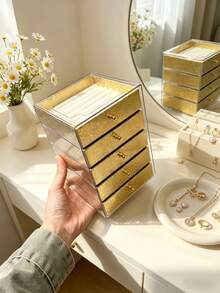 1pc, 5/1 Layer, Printed Acrylic, Jewelry Box, Multi-Layer, Large Capacity, Drawer Style, Accessories, Storage Box - Multicolor - View 3