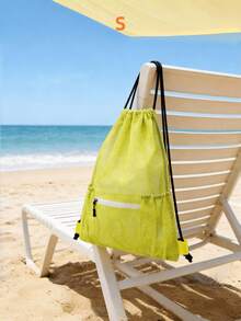 Ombre Rainbow/Green Mesh Drawstring Backpack, Summer Breathable Beach Bag, Large Capacity Lightweight Gym Swim Drawstring Bag, Dual Use As Backpack & Drawstring Bag, Suitable For Sports, Beach, Commuting, Student Travel, Unisex - Multicolor - View 14