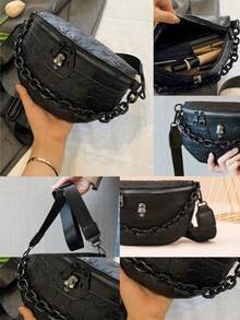 New All-In-One Fashion Chest Bag Retro Personalized Crossbody Bag Korean Version, Y2k Bag, 2000s Fashion Style, Gothic Punk Bag For Women, Vintage Bag For Women , Punk - Black - View 9