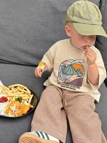 1pc Infant/Toddler Boys' Casual Graphic Print Round Neck Short Sleeve T-Shirt, Summer Childrenswear - A Captivating T-Shirt That Brings Joy And Happiness To Every Child! - Apricot - View 2