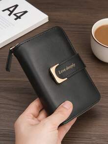 Dompet Wanita Model Baru dengan Resleting dan Jepitan, Dompet Resleting Multifungsi, Tempat Kartu Gaya Retro, Slot Kartu Multi-fungsi Kapasitas Besar, Kantong Koin Resleting, Tempat Kartu Kredit dan ID, Dompet Wanita Warna Solid Segar, Clutch Mini/Medium, Dompet Lipat Minimalis Modis Unisex yang Lucu, Serbaguna untuk Penggunaan Sehari-hari - Hitam - View 3