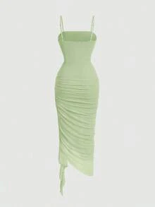 Vestido de mujer con estampado de mariposa vintage con teñido anudado, volantes fruncidos y bajo asimétrico, ideal para el Día de San Valentín, carnaval, cóctel, cena, baile de graduación, cumpleaños, verano y fiestas - Verde - Ver 2