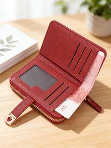 Women's Multi-Functional Zipper Wallet, Retro Style Purse, Large Capacity Women's Wallet With Multiple Card Slots, Zipper Coin Pouch, Mini Clutch, Textured Minimalist Unisex Wallet, Versatile Daily Use - Burgundy - View 5