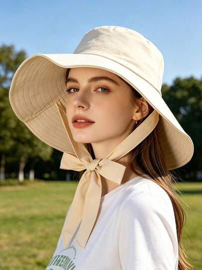 1PC Sun Hat For Women, Wide-Brim UV Protection Foldable Bucket Hat For Summer Outdoor, Suitable For Casual Wear, Summer Essentials Holiday Beach Vacation Hat