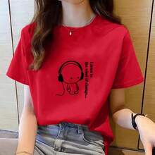 Camiseta de manga corta para mujer, con cuello redondo ropa holgada, moda coreana, dibujos animados - H503-rojo - Ver 3