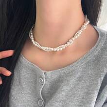 Dây chuyền hạt cườm hai lớp, dây chuyền choker ngọc trai giả dành cho nữ - trắng - Xem 5