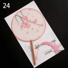 Abanico de mano con estampado de estilo antiguo, abanico redondo de seda china, abanico de palacio Hanfu de baile con borlas de mango largo de verano, accesorio para fiesta de boda - 24 - Ver 3