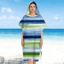 1pc Striped Floral Print Ultra-Soft Hooded Beach Towel, Beach Coverup Robe, Wearable Bathrobe, Extra Large Cute Beach Towel, Anime Pool Towel, Birthday Gift, Super Absorbent Microfiber Beach Blanket - D - View 7