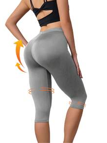 1pc Spring/Summer Yoga 7-Inch Leggings, Versatile Base Layer For Outdoor Running, Hiking, Cycling And Sports - Grey - View 6