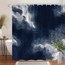 1pc Abstract Blue Marble Shower Curtain - Hypnotic 3D Effect, Undulating Waves In White & Dark Blue, Navy Background, Machine Washable Polyester, 70.86x70.86 Inches, 12 Hooks, Bathroom Decor, Elegant Design, Smooth Texture - A - View 9