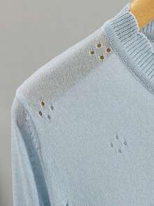 Cárdigan de punto ligero para mujer, de manga larga, informal y transpirable, para primavera/verano - Niebla azul - Ver 9