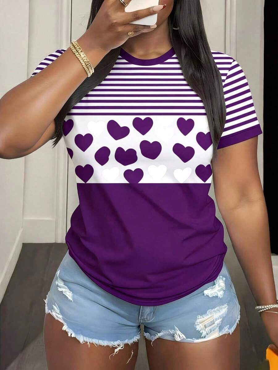 Camiseta casual de mujer con cuello redondo y manga corta con estampado floral - Multicolor - Ver 1