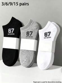 3/6/9/15 Đôi tất unisex màu đen trắng xám in số, kiểu dáng tối giản cơ bản, phù hợp cho mọi mùa. - Nhiều màu - Xem 11