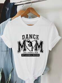Corte Regular DAN MOM LIKE A NORMAL MOM BUT LOUDER & PROUDER Camiseta de Mujer con Estampado de Texto, Cuello Redondo, Manga Corta, Primavera Verano, Atuendo Casual Diario de Verano - Blanco - Ver 7