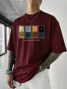 Compatible With The Minimalist Printed Short-Sleeved T-Shirt For Men, Comfortable And Breathable, Suitable For Summer, Fashionable. - Burgundy - View 3